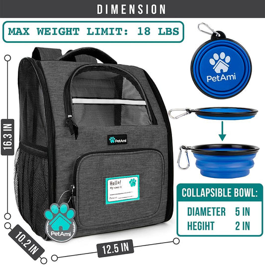 Dog Backpack Carrier for Small Medium Dogs Large Cats up to 18 Lbs, 2 Side Entry, Structured No-Collapse Frame, Airline Approved Ventilated Pet Backpack for Hiking Camping Travel, Charcoal