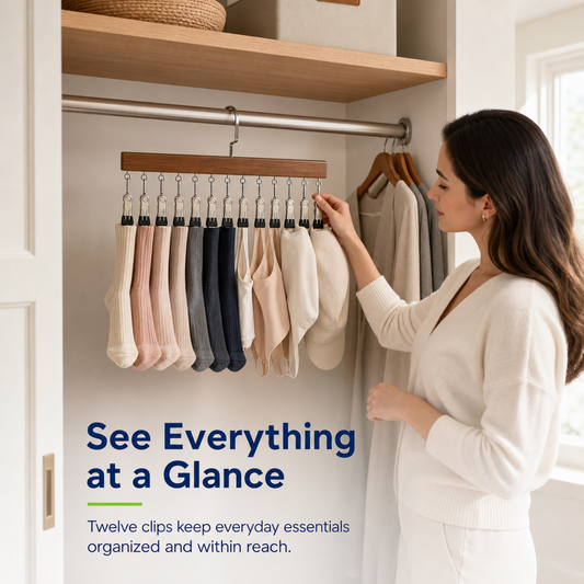 360 Rotating Hanging Closet Organizer with 12 Clips for Socks, Hats & More