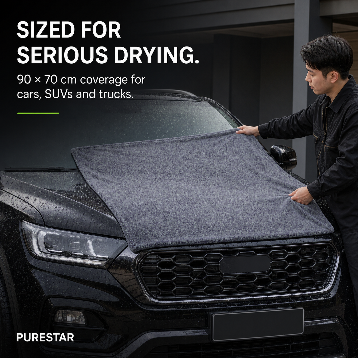 PURESTAR Duplex Drying Towel L | 1060gsm Edgeless Korean Microfiber | Car Drying Towel