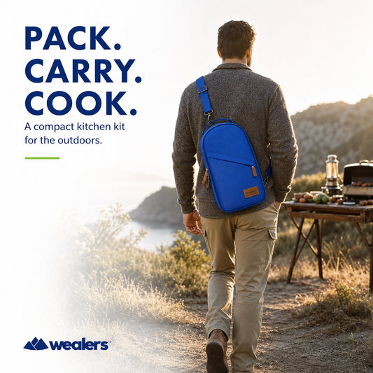 Portable Camp Kitchen Utensil Set with Water-Resistant Travel Case, Blue