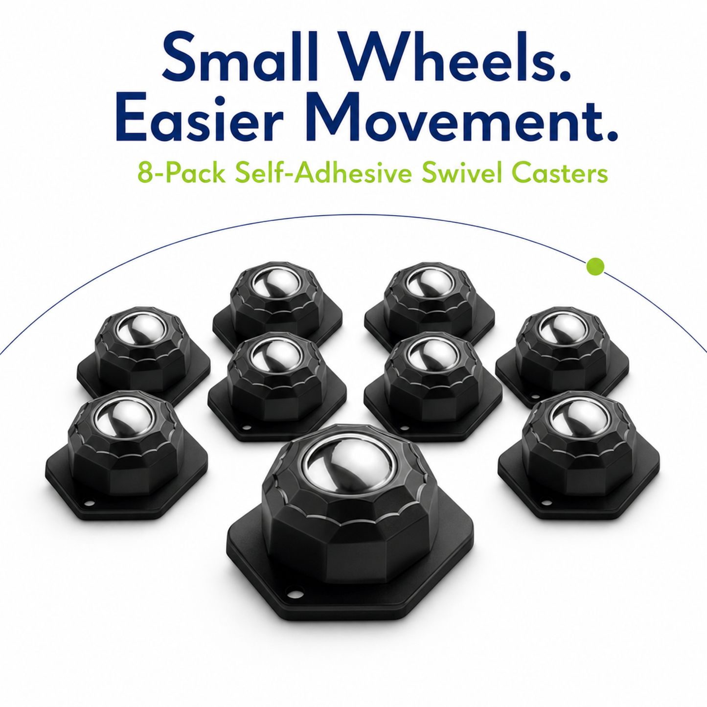 8-Pack Self-Adhesive Swivel Caster Wheels for Storage Bins and Appliances