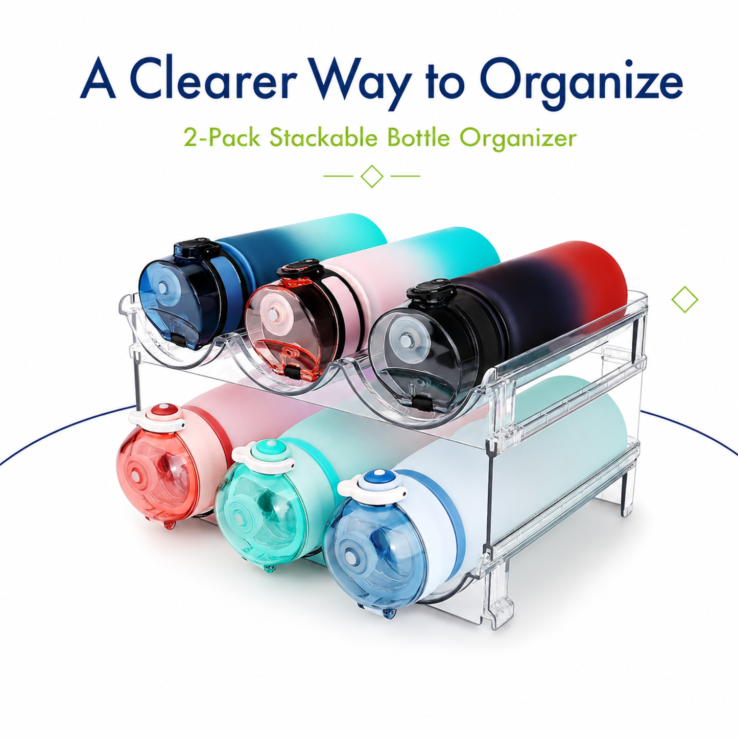 2-Pack Stackable Water Bottle Organizer Rack for Cabinets and Pantry Storage