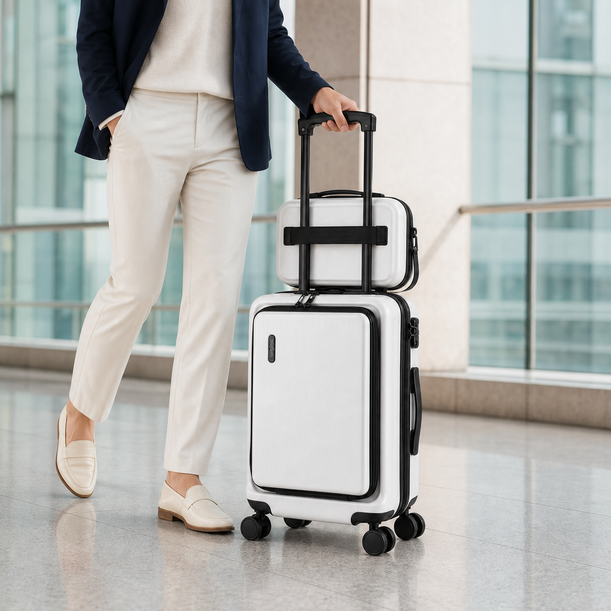 22-Inch Airline-Approved Expandable Carry-On Luggage - with Laptop Compartment + Cosmetic Case