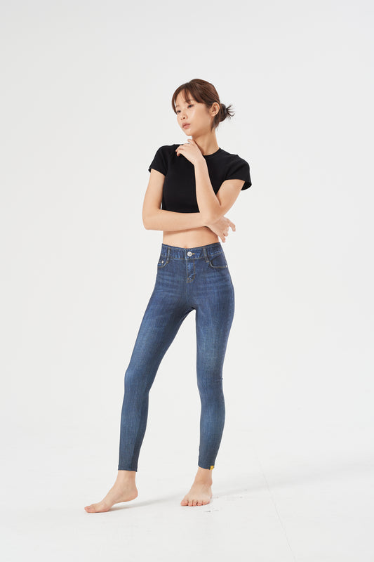 LESTIGE Denim-Look High Waist Leggings – Deep Indigo | Made in Korea | Sizes S–2XL