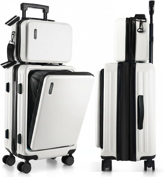 22 Inch Carry on Luggage 22X14X9 Airline Approved, Small Carry on Suitcase, Hard-Shell Carry-On Luggage with Wheels, Durable Expandable White Luggage Carry-On with Cosmetic Case