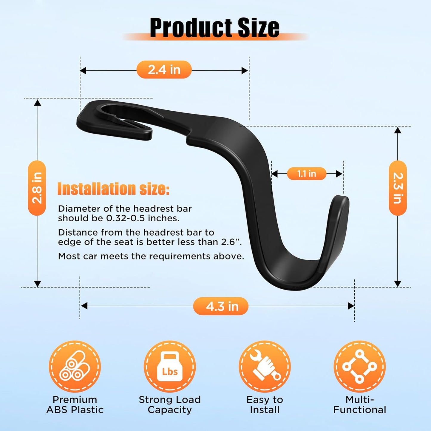 Car Seat Headrest Hook 4 Pack Hanger Storage Organizer Universal for Handbag Purse Coat Universal Fit Vehicle Car Black with Buckle