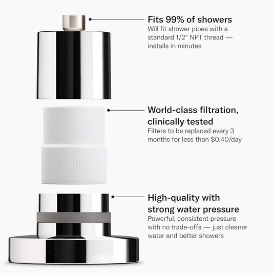 THE JOLIE FILTERED SHOWERHEAD with Shower Filter System- High Pressure Showerhead, Hair and Skincare Accessory to Improve Beauty and Personal Care Routine (New Modern Chrome)