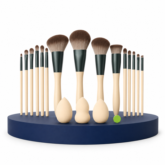 18-Piece Makeup Brush Set with Sponges & Cosmetic Bag for Face & Eyes