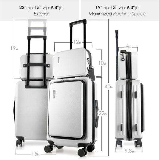 22 Inch Carry on Luggage 22X14X9 Airline Approved, Small Carry on Suitcase, Hard-Shell Carry-On Luggage with Wheels, Durable Expandable White Luggage Carry-On with Cosmetic Case