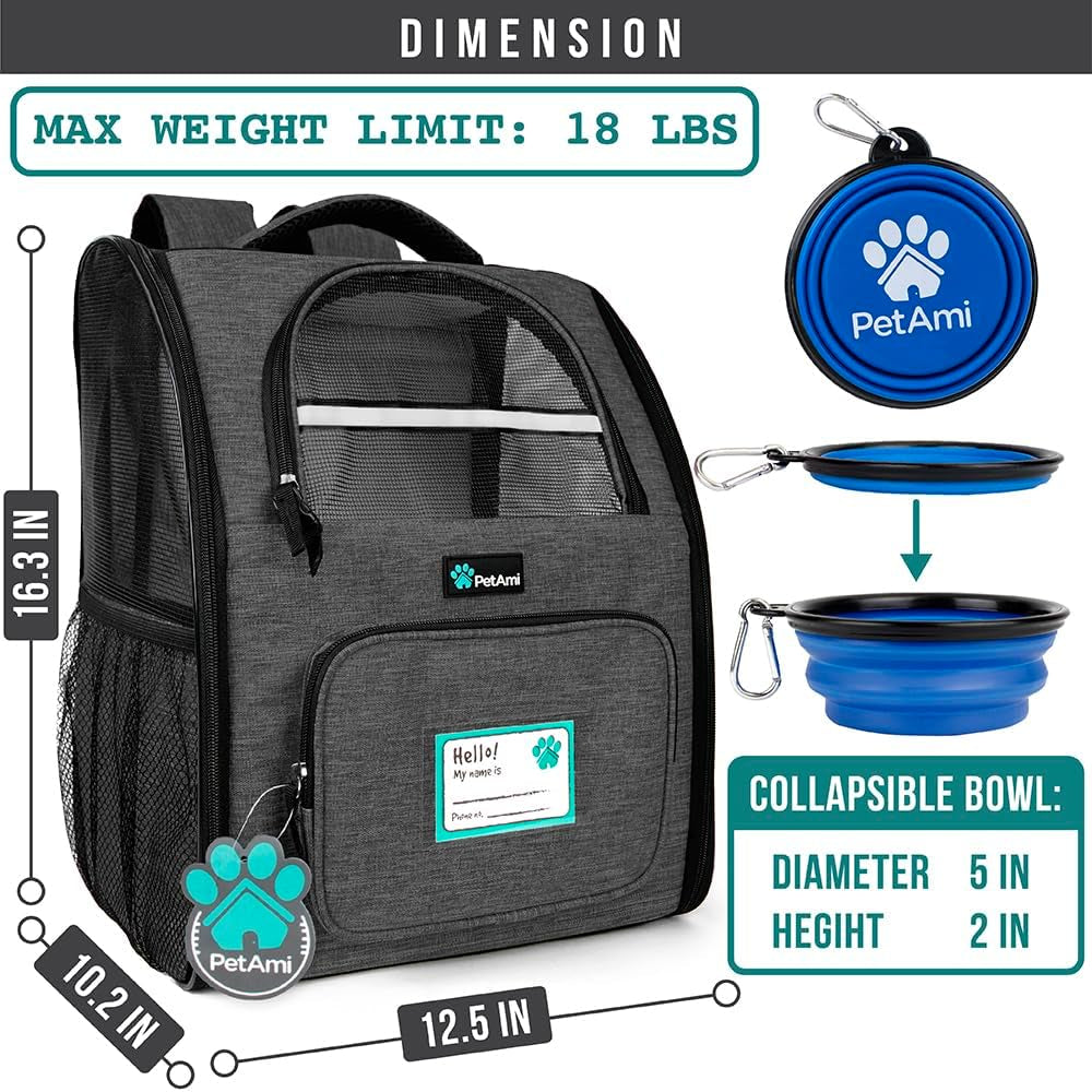 Dog Backpack Carrier for Small Medium Dogs Large Cats up to 18 Lbs, 2 Side Entry, Structured No-Collapse Frame, Airline Approved Ventilated Pet Backpack for Hiking Camping Travel, Charcoal