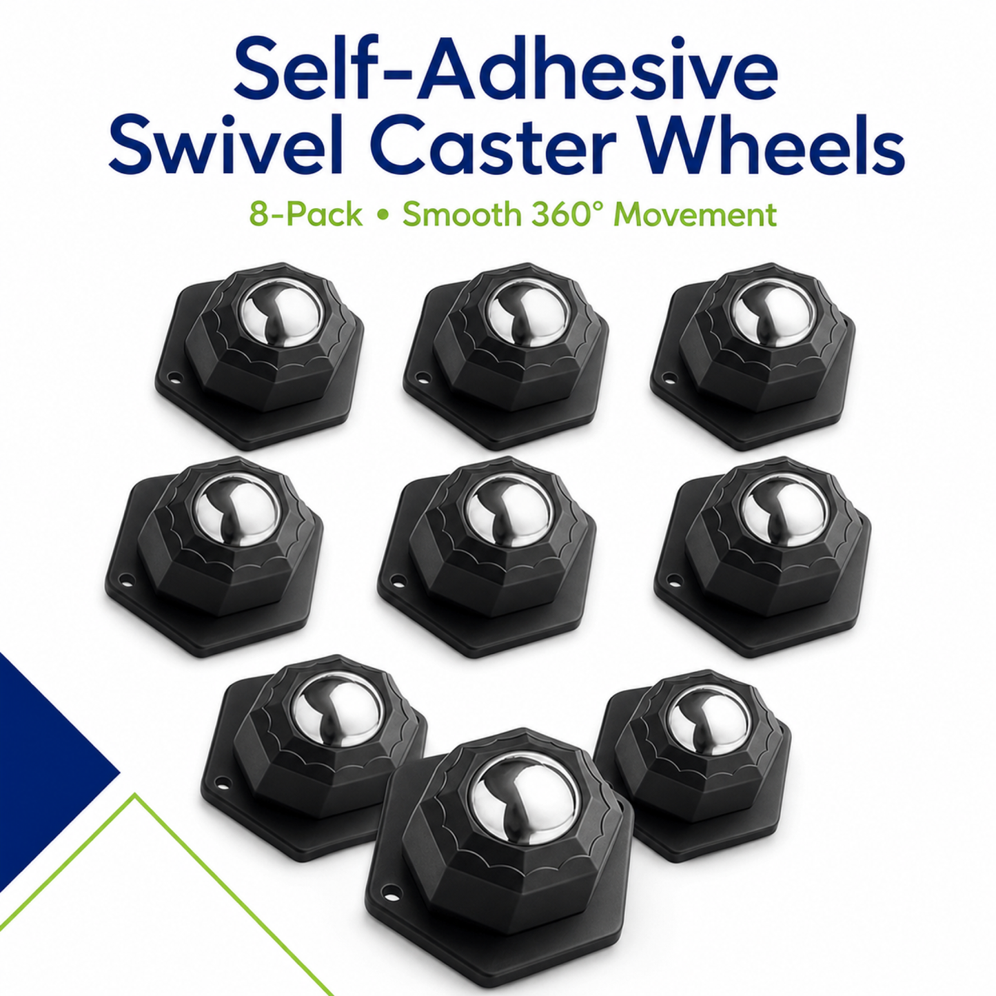 8-Pack Self-Adhesive Swivel Caster Wheels for Storage Bins and Appliances
