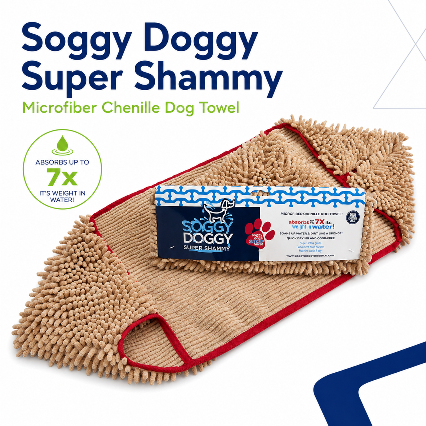 Soggy Doggy Super Shammy Microfiber Dog Towel for Wet Dogs and Muddy Paws