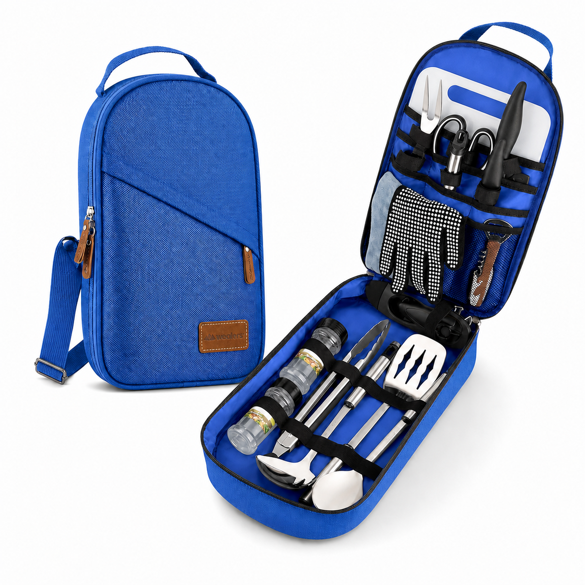 Portable Camp Kitchen Utensil Set with Water-Resistant Travel Case, Blue
