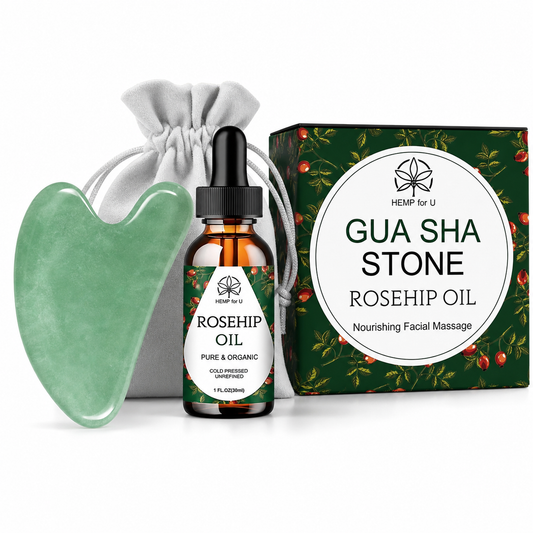 Gua Sha Set with Rosehip Oil Jade Stone Face Massage Tools