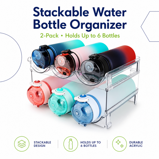 2-Pack Stackable Water Bottle Organizer Rack for Cabinets and Pantry Storage