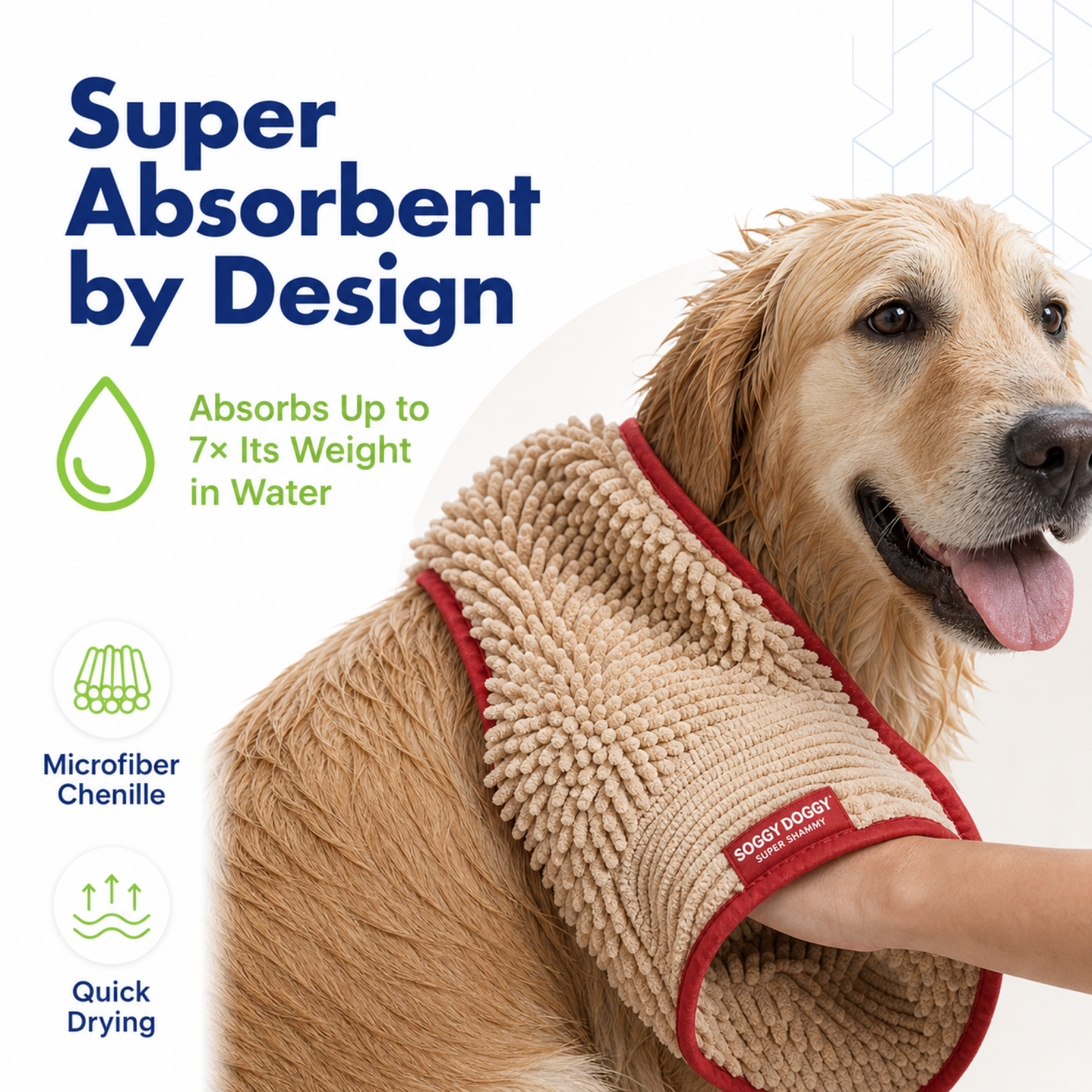 Soggy Doggy Super Shammy Microfiber Dog Towel for Wet Dogs and Muddy Paws