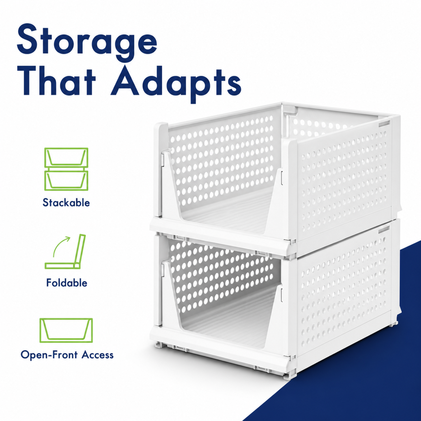 2-Pack Stackable Foldable Closet Storage Baskets for Clothes and Home Use