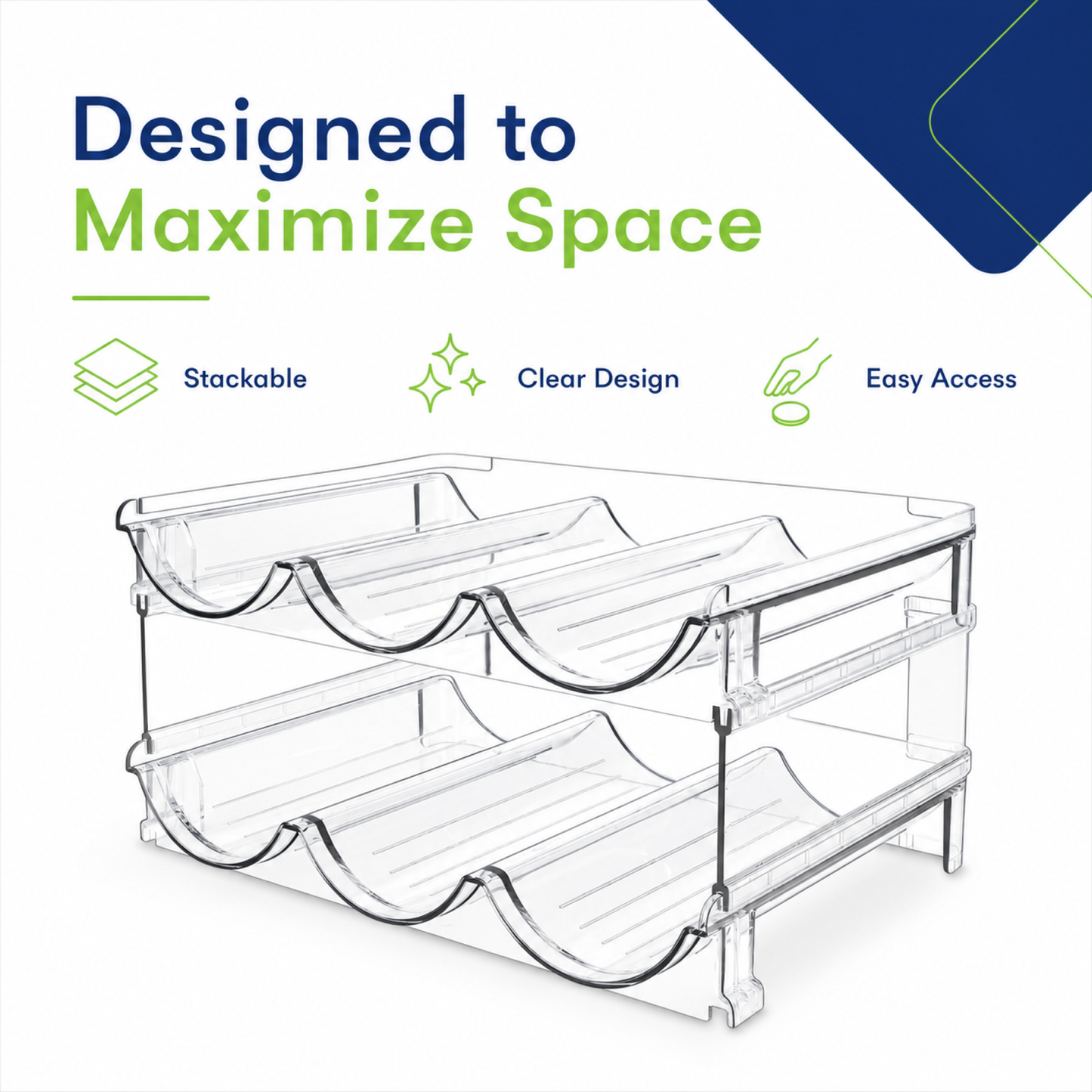 2-Pack Stackable Water Bottle Organizer Rack for Cabinets and Pantry Storage