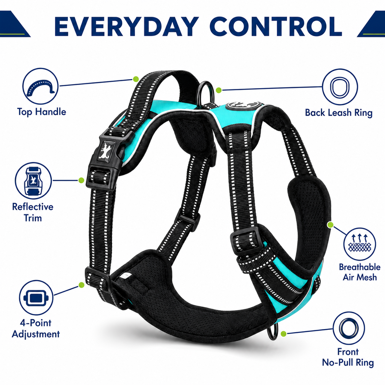 Reflective No-Pull Dog Harness with Front & Back Leash Clips for Medium Sized Dogs