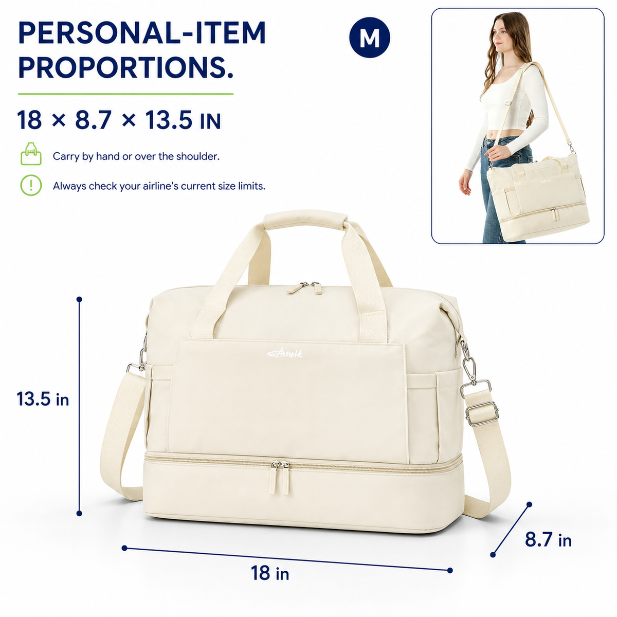 Women's Travel Gym Bag with Shoe Compartment, Wet Pocket & Carry-On Design