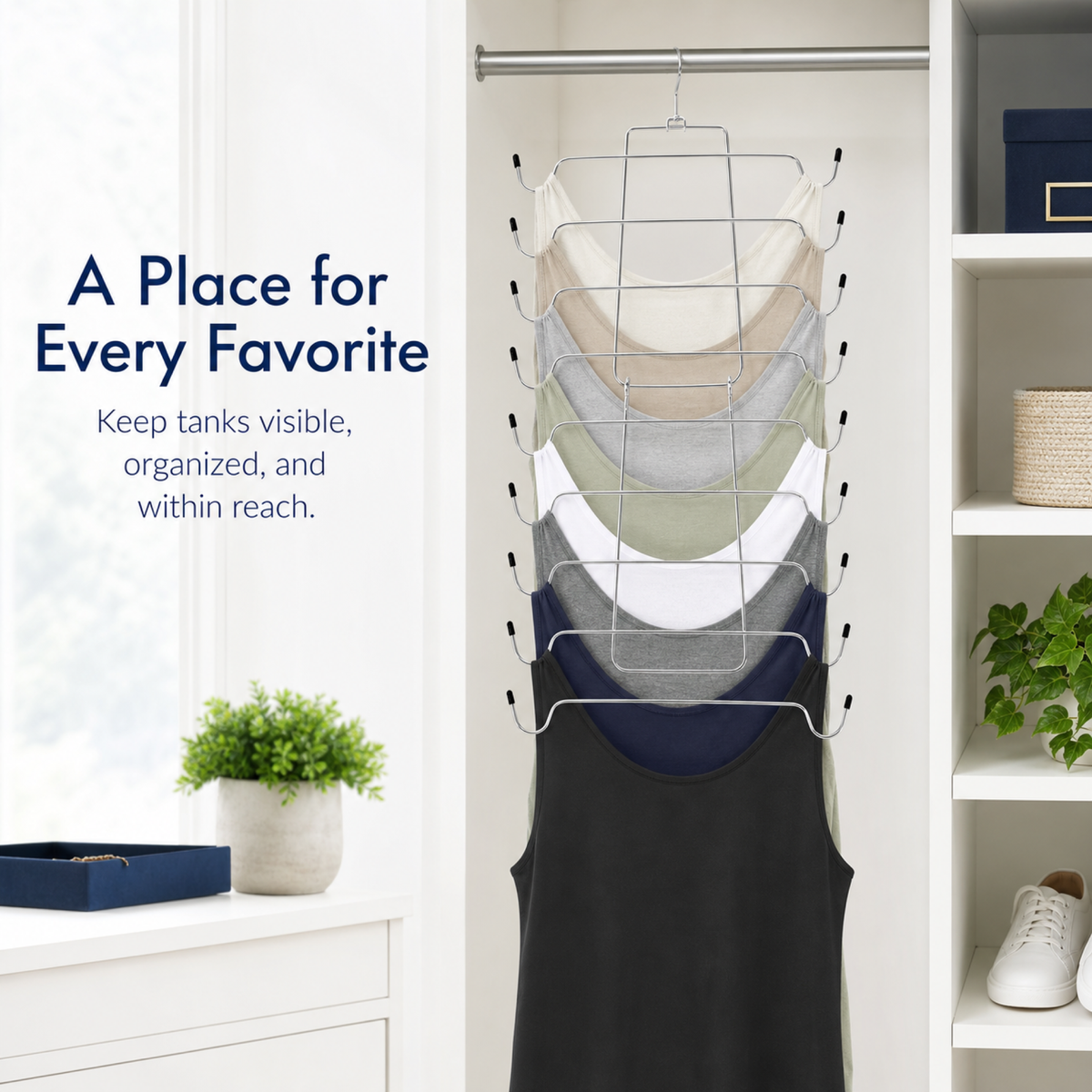 2-Pack Tank Top Hanger with 32 Hooks, Rotating Closet Space Saver