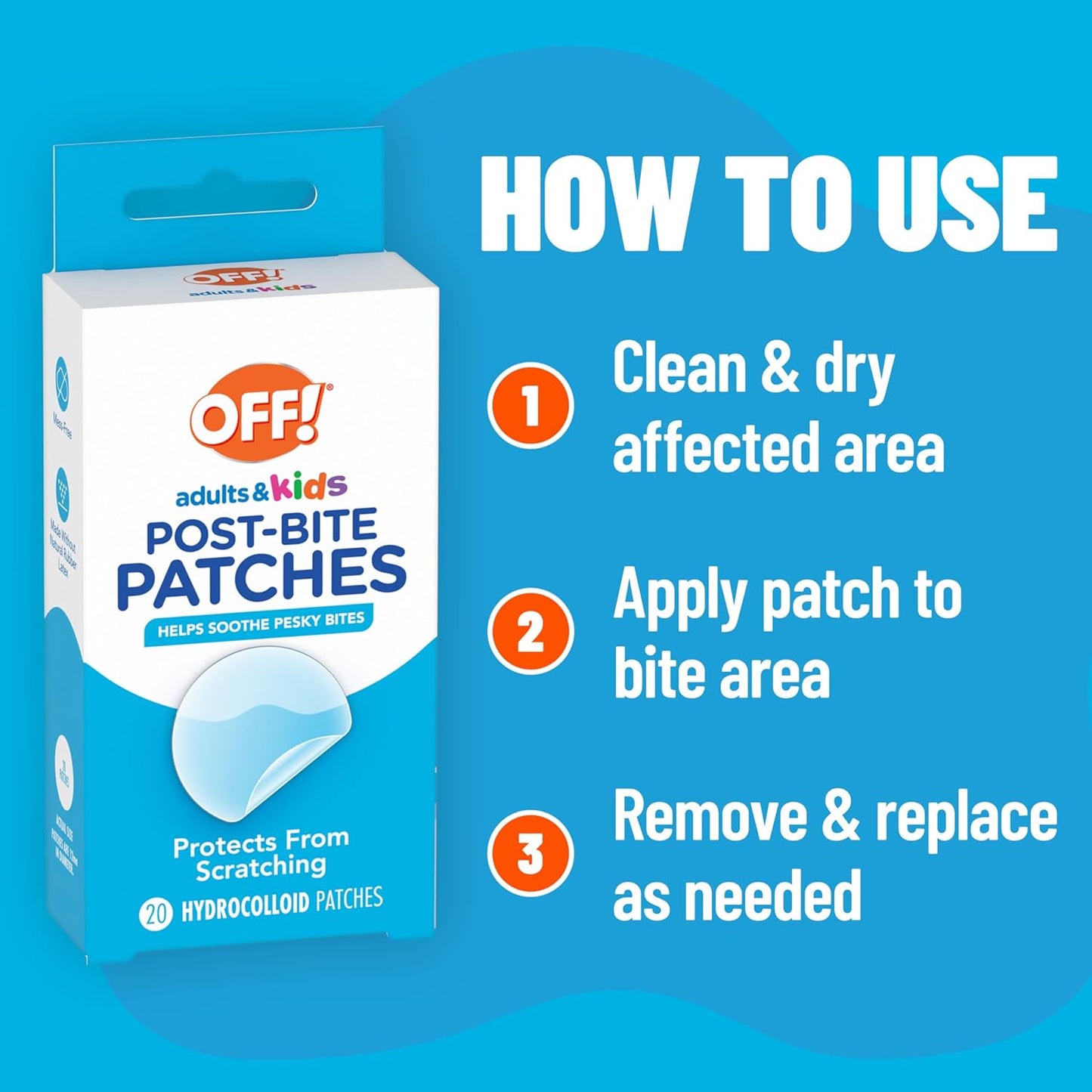 OFF! Post-Bug Bite Patches for Adults & Kids, Camping Essentials, Hydrocolloid Soothing Patches, Latex -Free, 20 Count