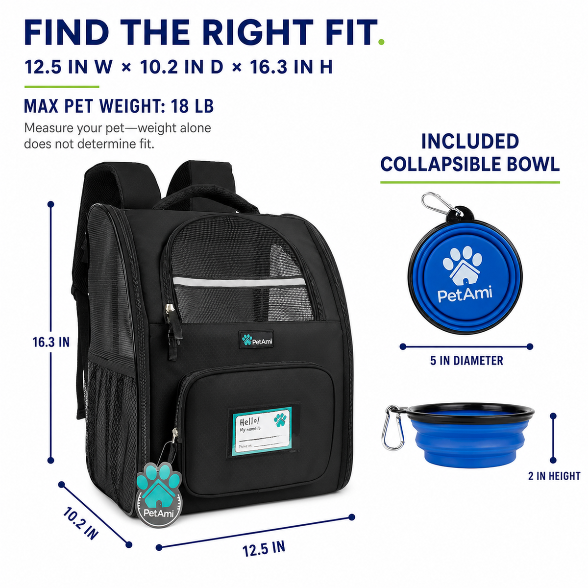 Airline-Approved Pet Backpack Carrier for Dogs & Cats up to 18 lbs, Charcoal, Gray, or  Black