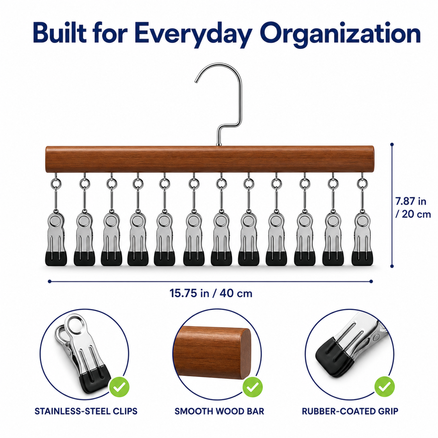 360 Rotating Hanging Closet Organizer with 12 Clips for Socks, Hats & More