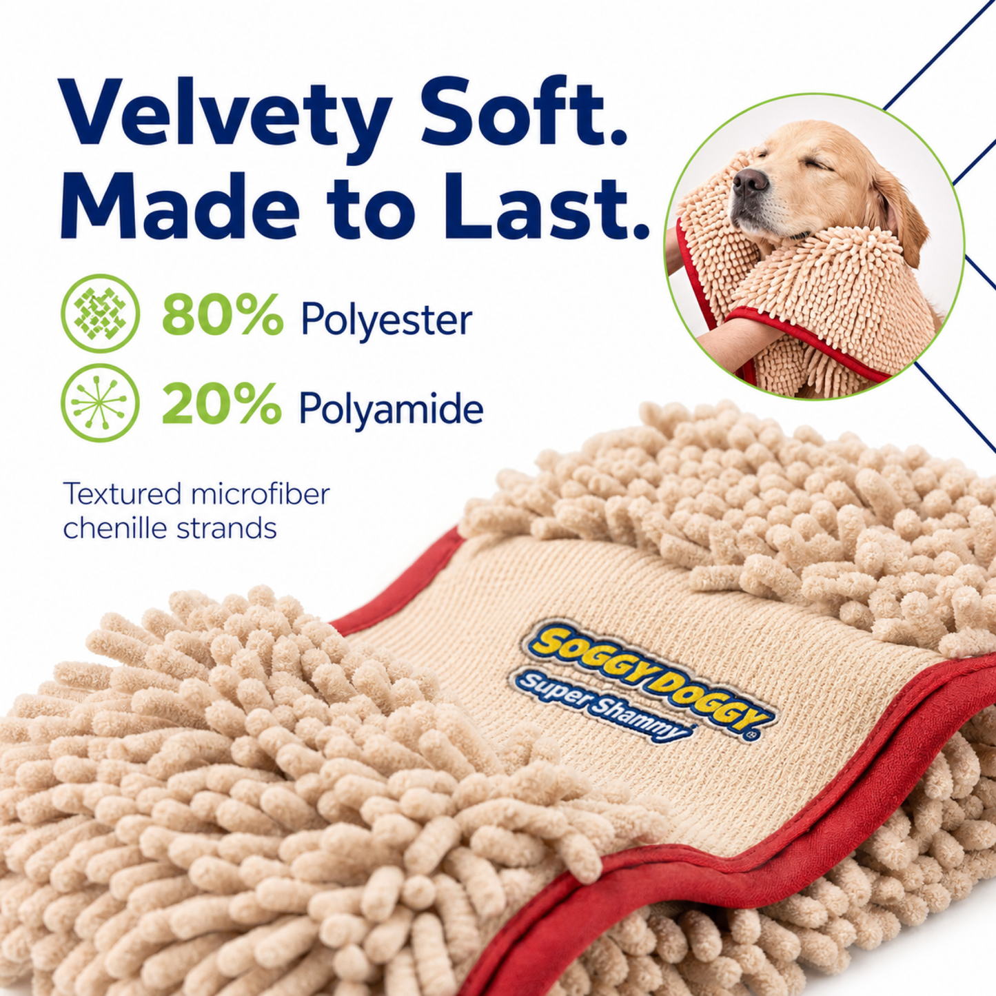 Soggy Doggy Super Shammy Microfiber Dog Towel for Wet Dogs and Muddy Paws