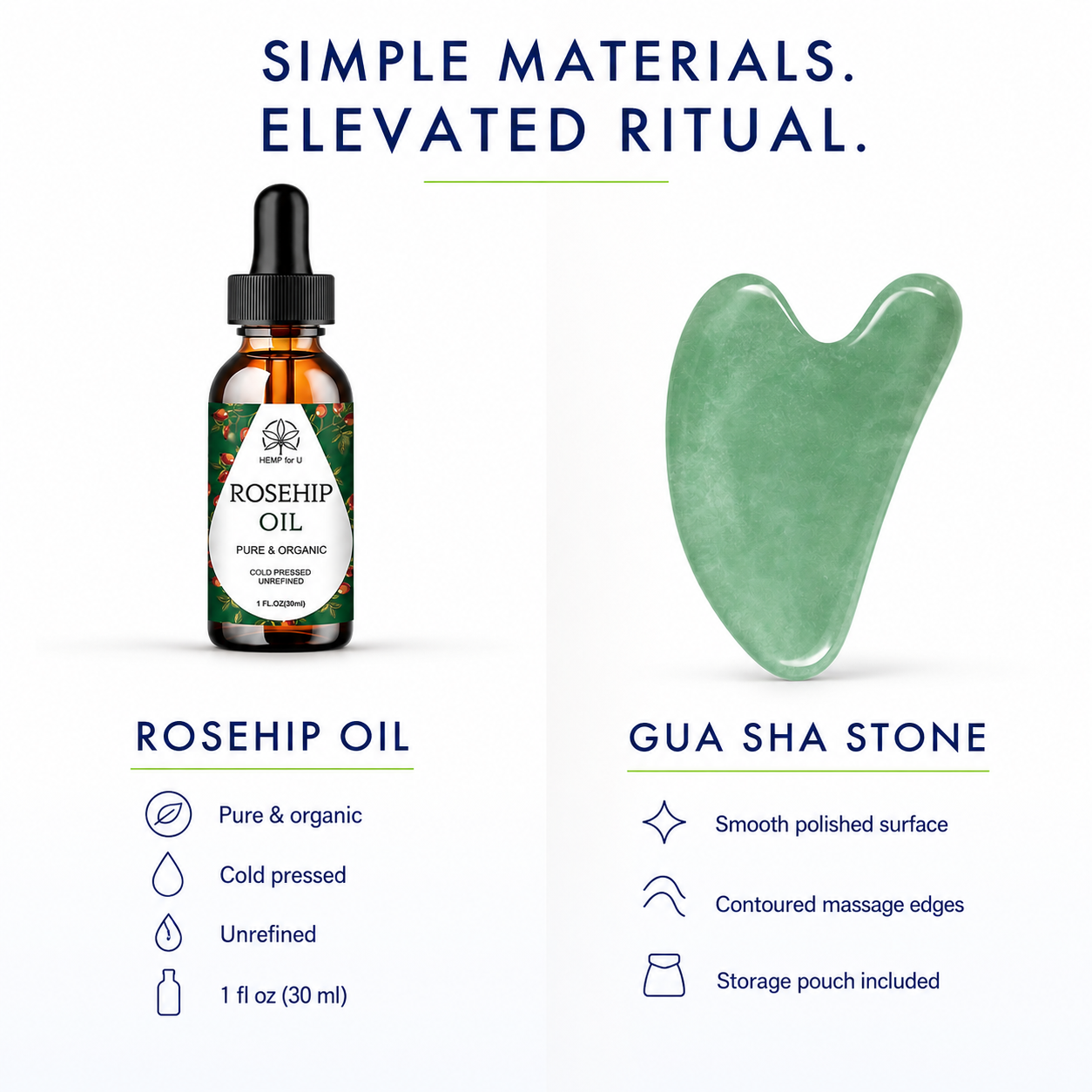 Gua Sha Set with Rosehip Oil Jade Stone Face Massage Tools