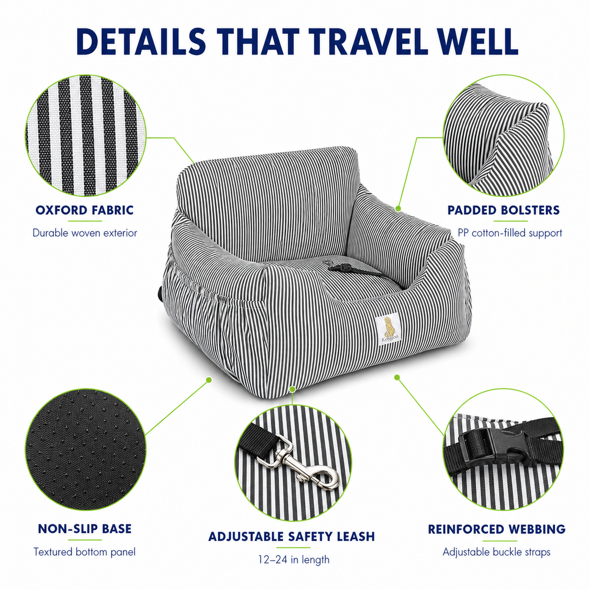 Washable Small Dog Car Booster Seat with Safety Leash and Storage Pockets