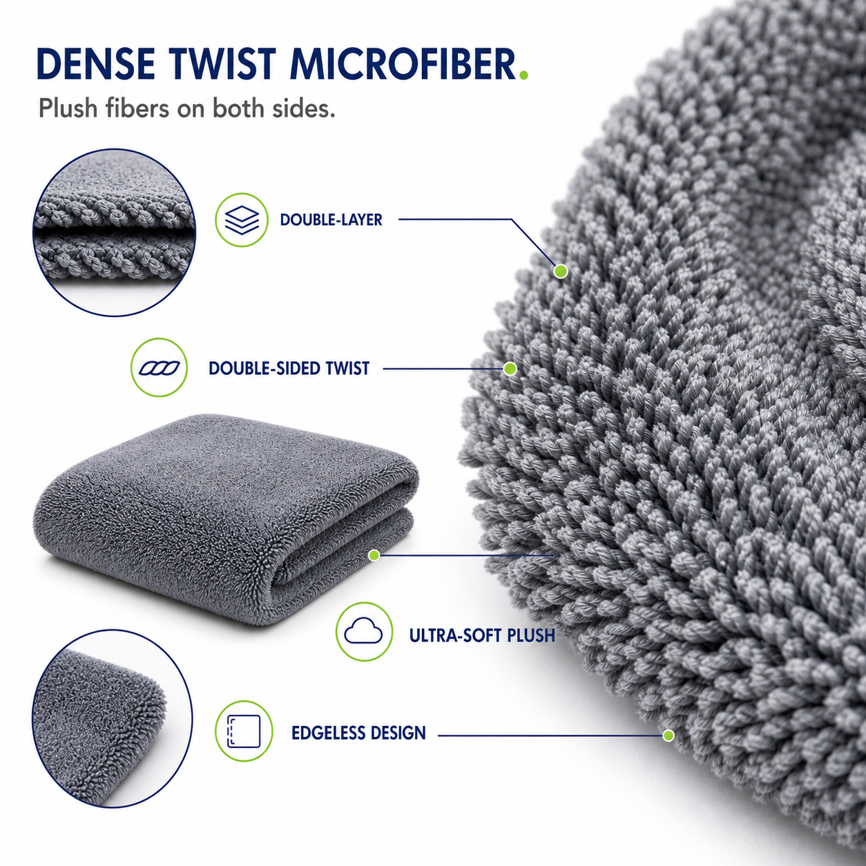 PURESTAR Duplex Drying Towel L | 1060gsm Edgeless Korean Microfiber | Car Drying Towel