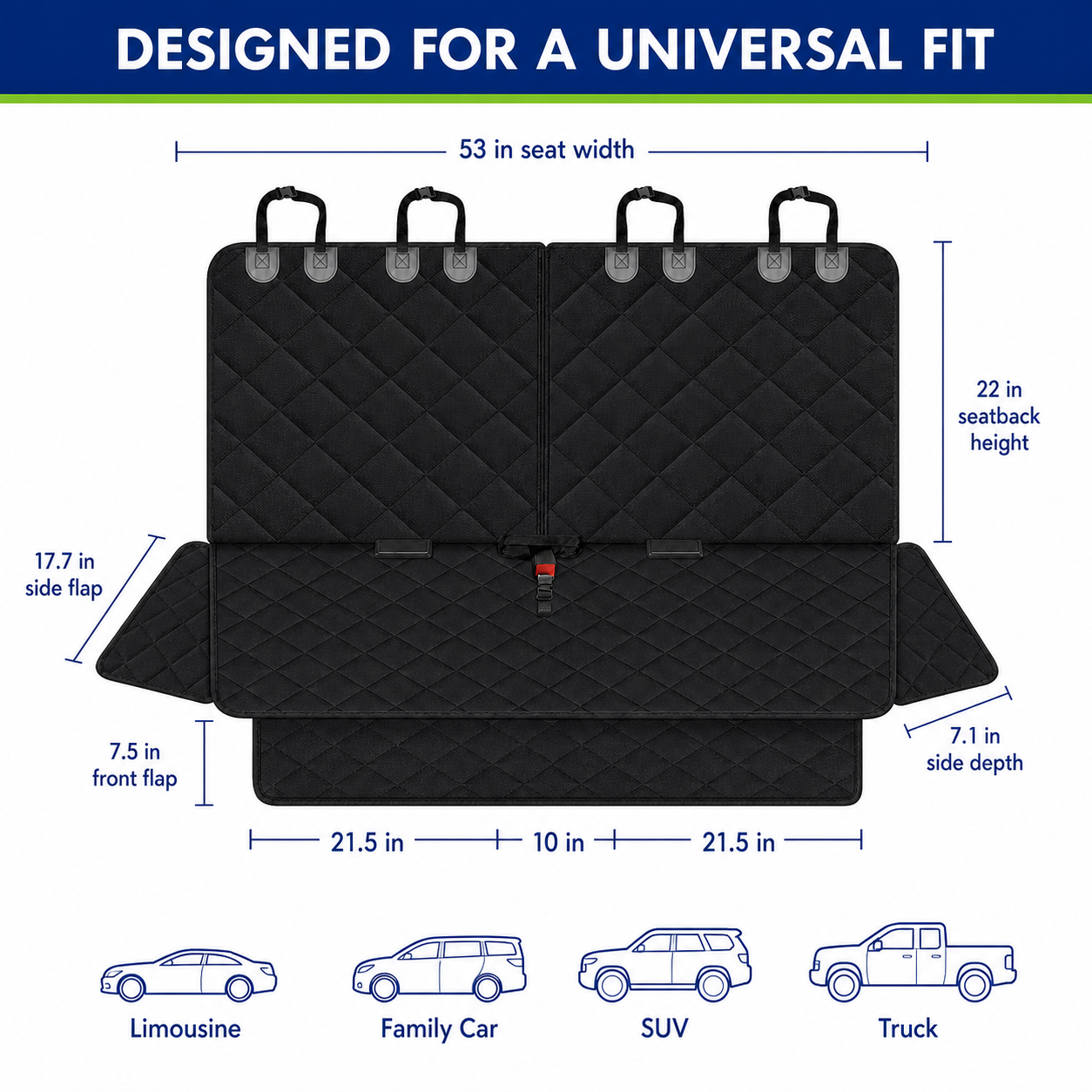 Waterproof Dog Car Back Seat Cover with Armrest Access for SUVs & Trucks