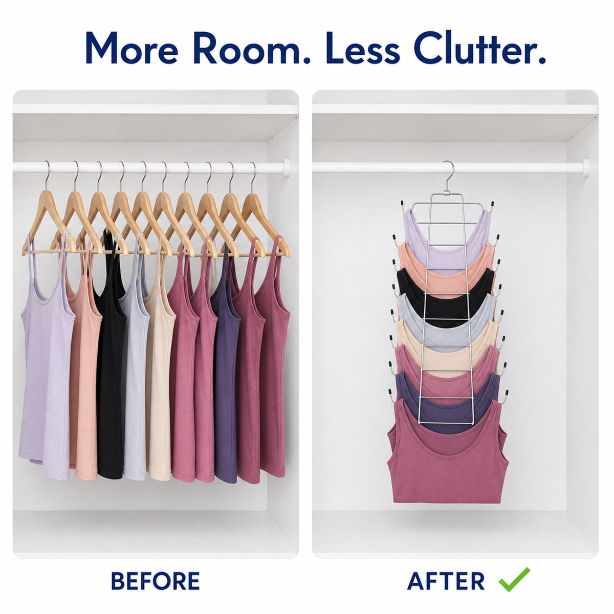 2-Pack Tank Top Hanger with 32 Hooks, Rotating Closet Space Saver