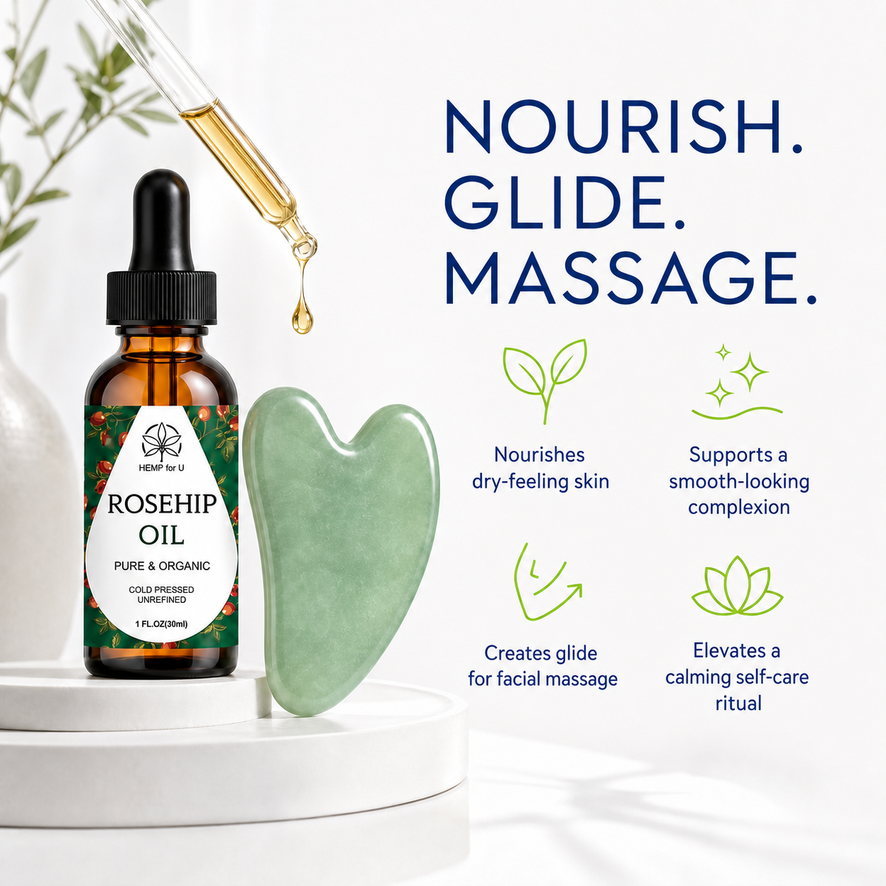 Gua Sha Set with Rosehip Oil Jade Stone Face Massage Tools