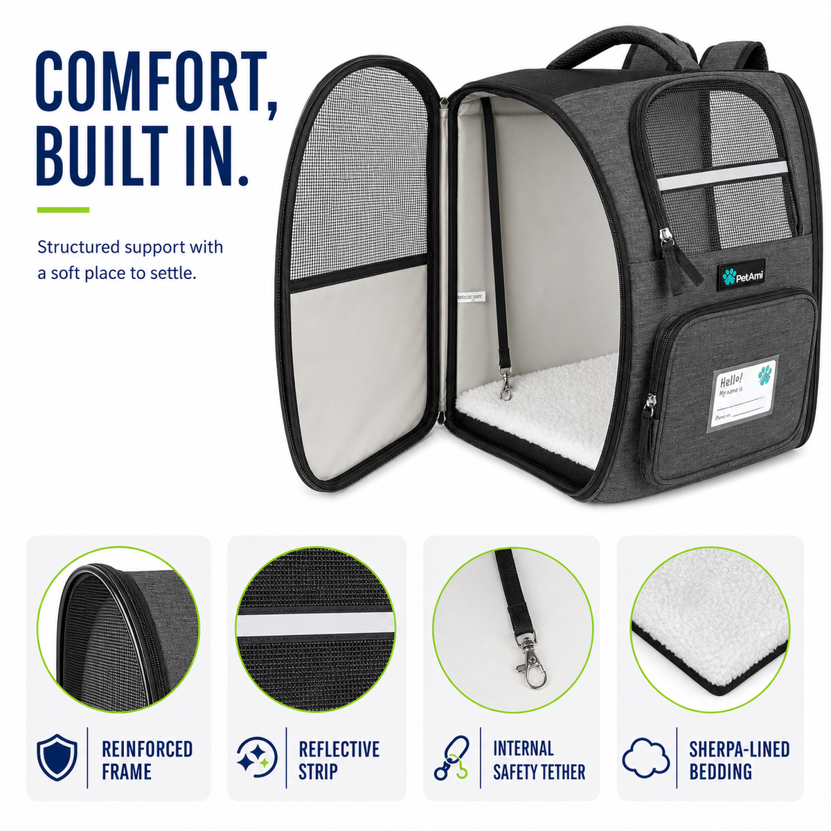 Airline-Approved Pet Backpack Carrier for Dogs & Cats up to 18 lbs, Charcoal, Gray, or  Black