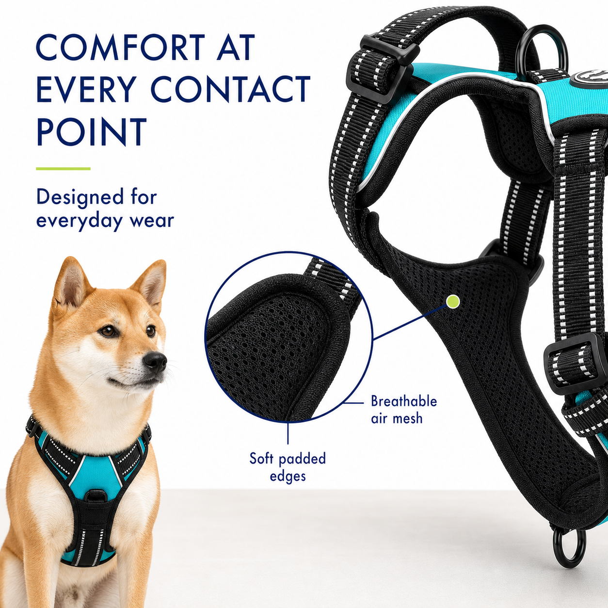 Reflective No-Pull Dog Harness with Front & Back Leash Clips for Medium Sized Dogs