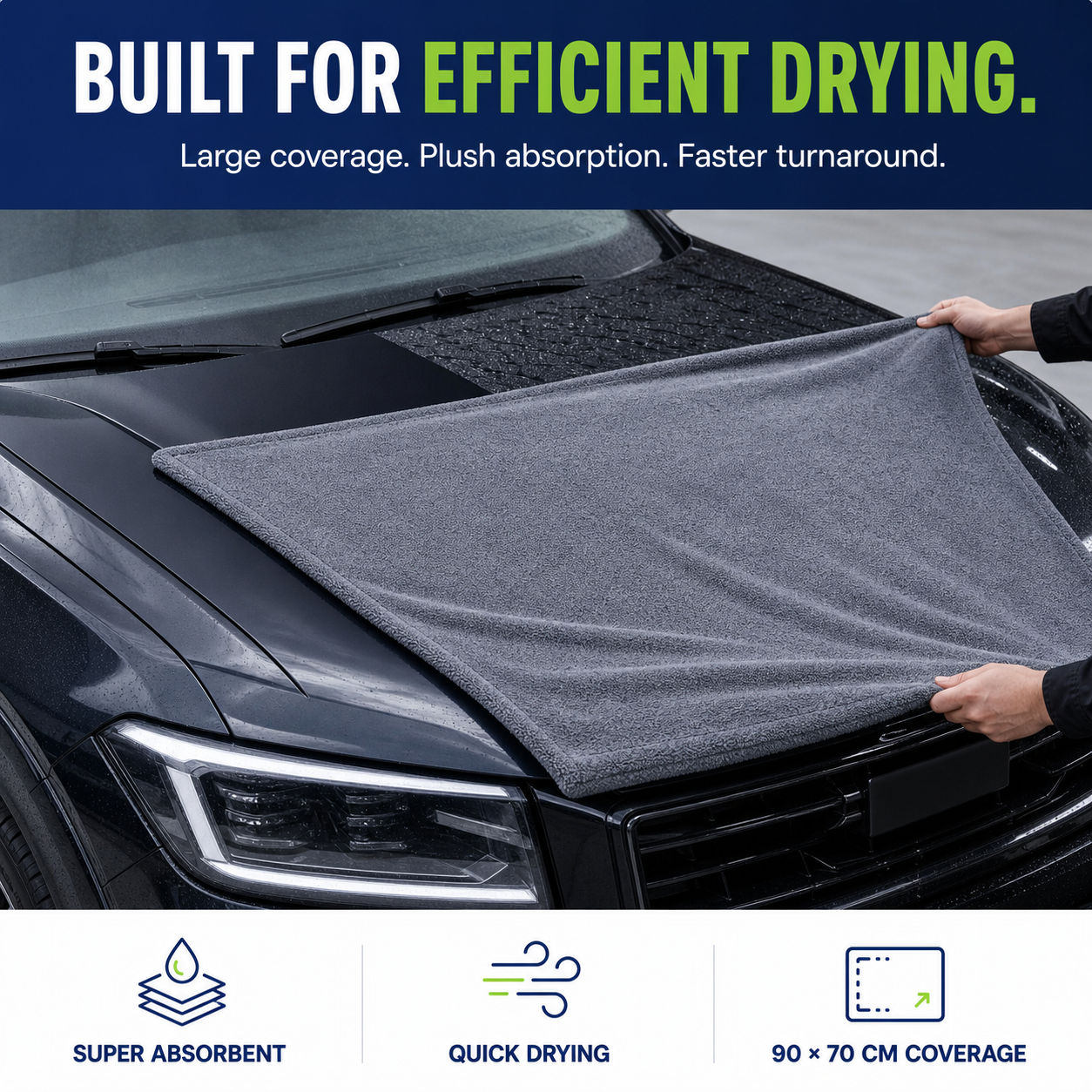 PURESTAR Duplex Drying Towel L | 1060gsm Edgeless Korean Microfiber | Car Drying Towel