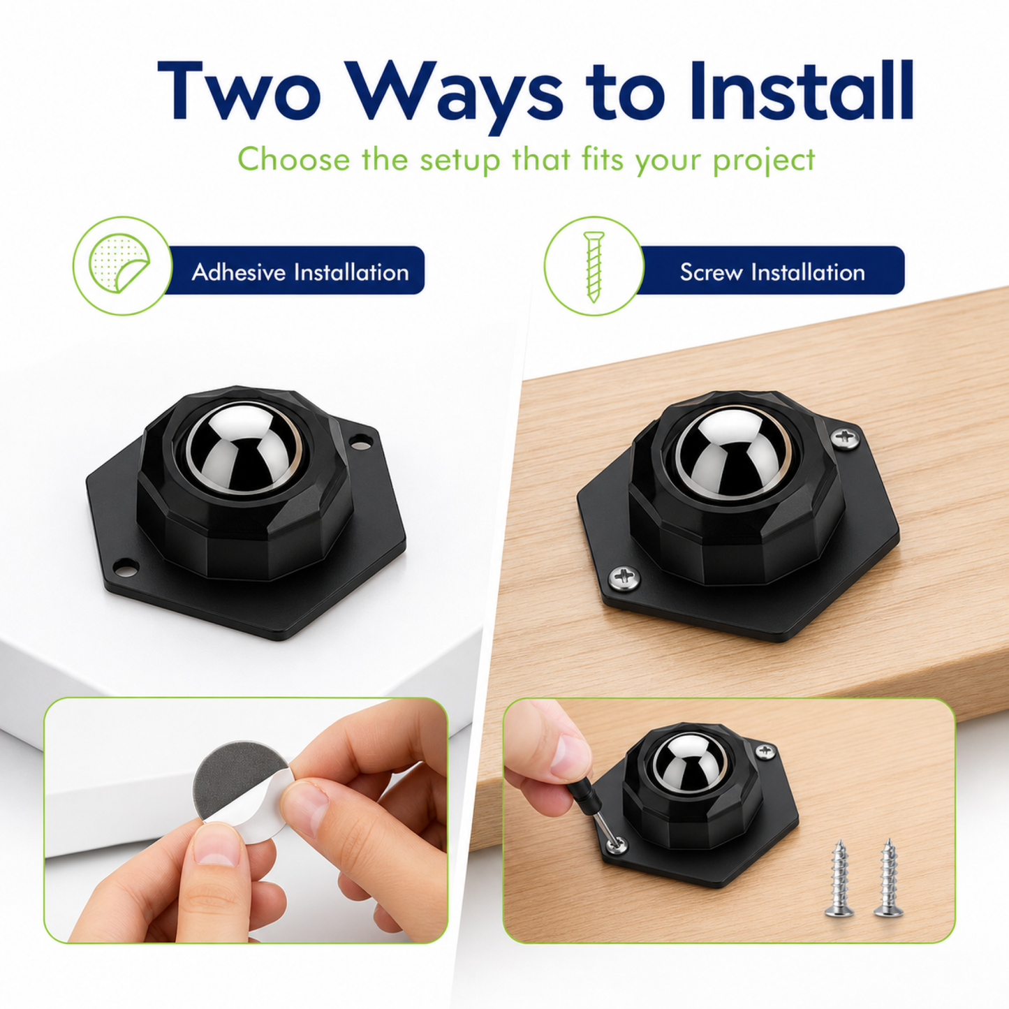 8-Pack Self-Adhesive Swivel Caster Wheels for Storage Bins and Appliances