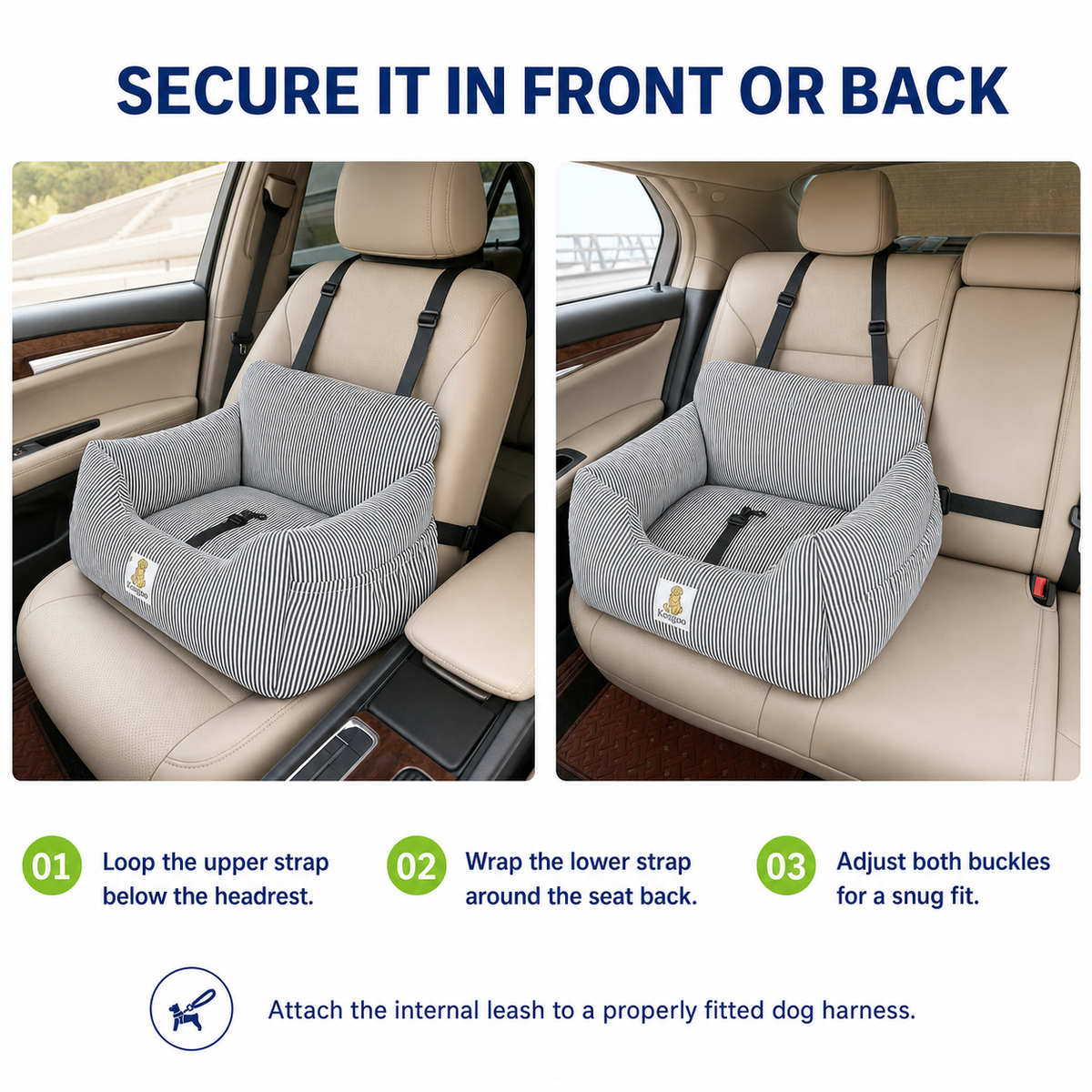 Washable Small Dog Car Booster Seat with Safety Leash and Storage Pockets