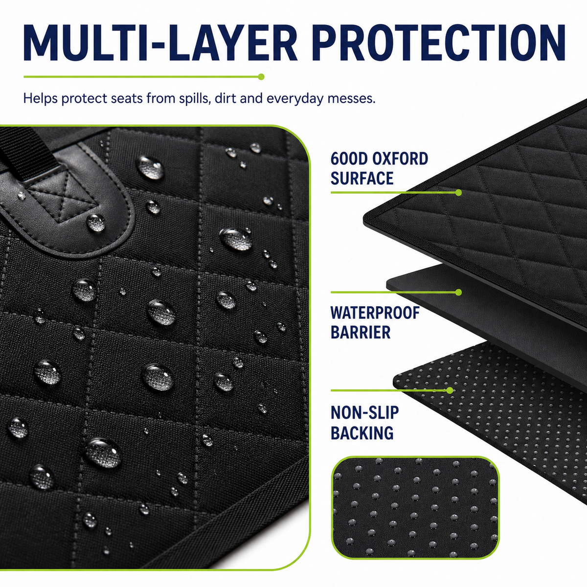 Waterproof Dog Back Seat Cover & Pet Hammock, Durable Nonslip Protector for Cars, SUVs and Trucks