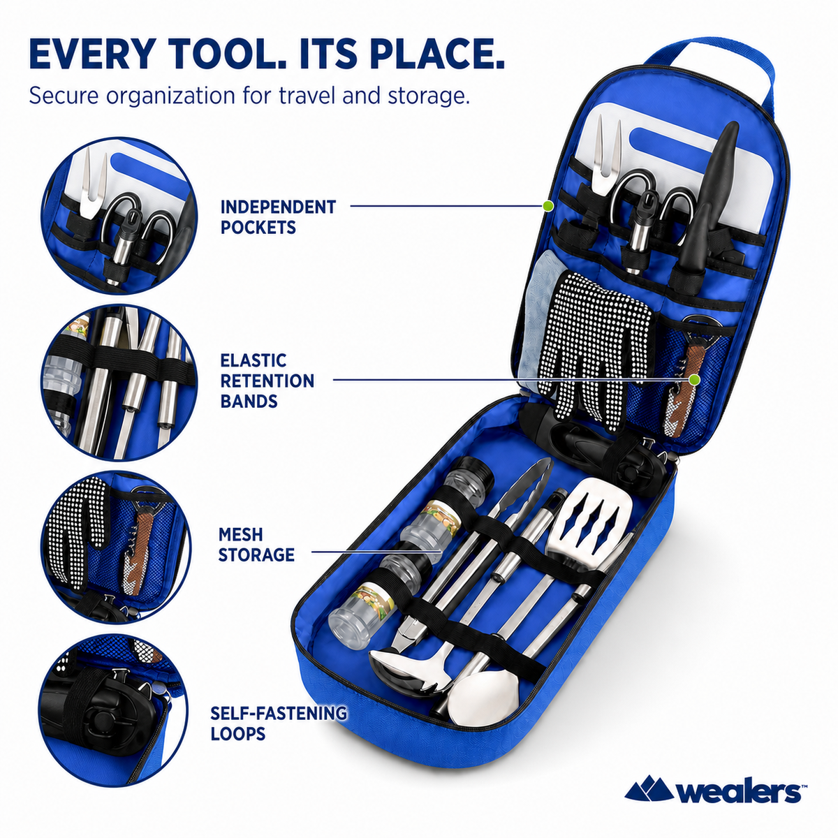 Portable Camp Kitchen Utensil Set with Water-Resistant Travel Case, Blue