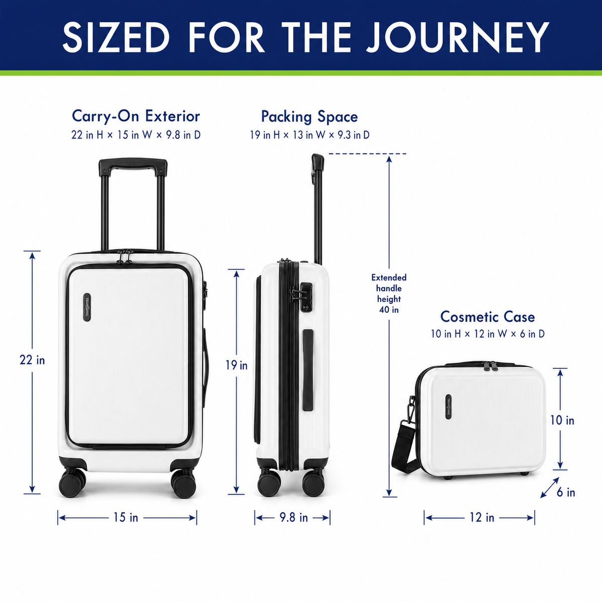 22-Inch Airline-Approved Expandable Carry-On Luggage - with Laptop Compartment + Cosmetic Case