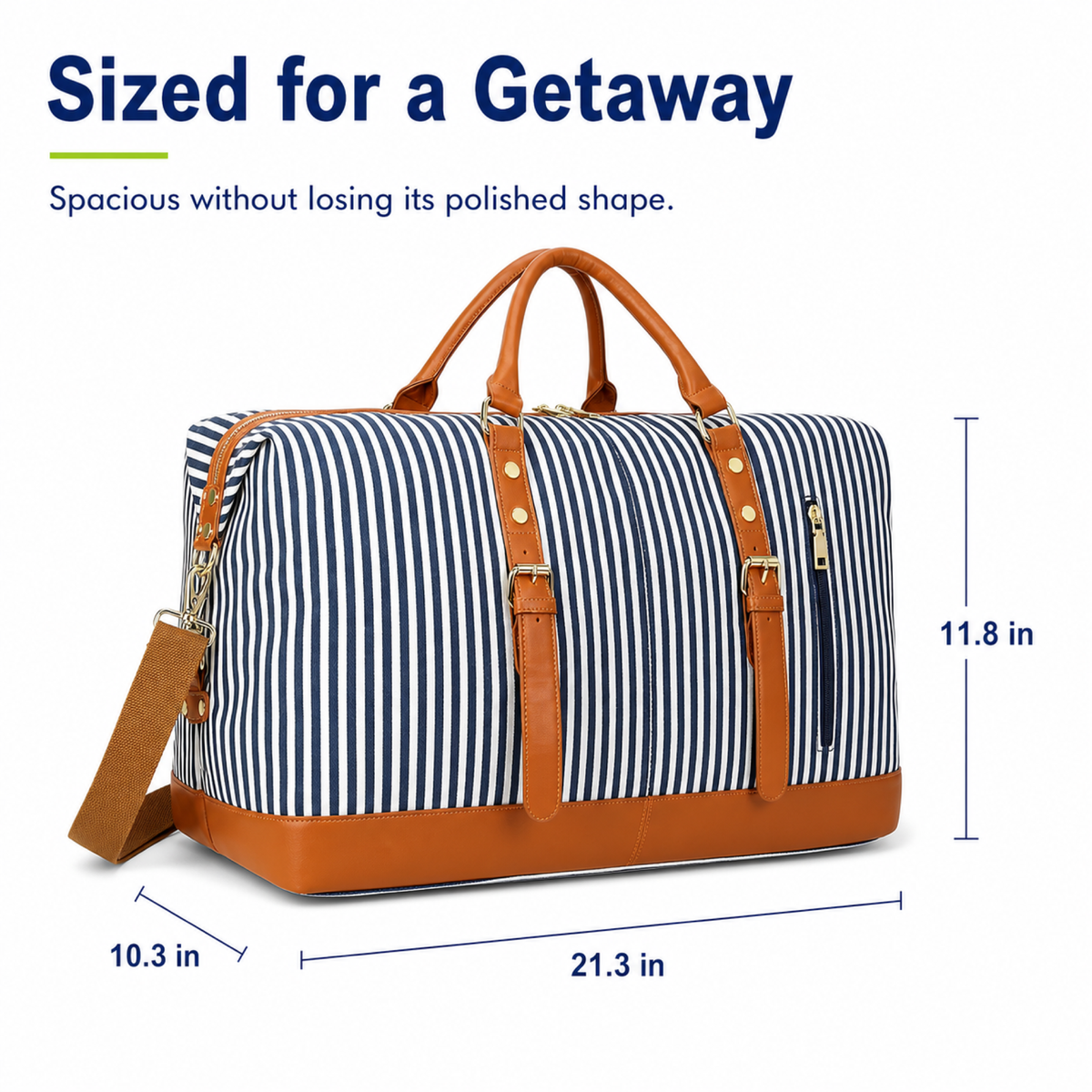 Women's Canvas Weekender Travel Duffle with PU Leather Trim, Blue Overnight Bag