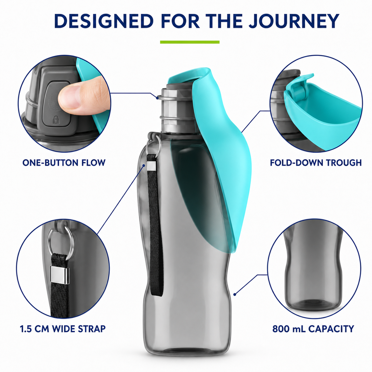 800ml Portable Dog Water Bottle with Foldable Bowl for Large Dogs Outdoors