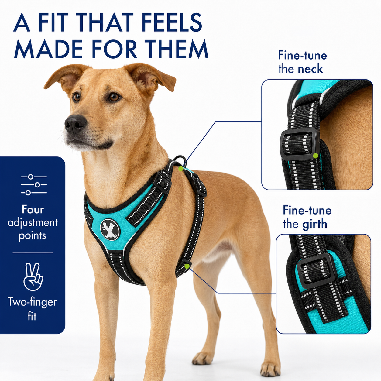 Reflective No-Pull Dog Harness with Front & Back Leash Clips for Medium Sized Dogs