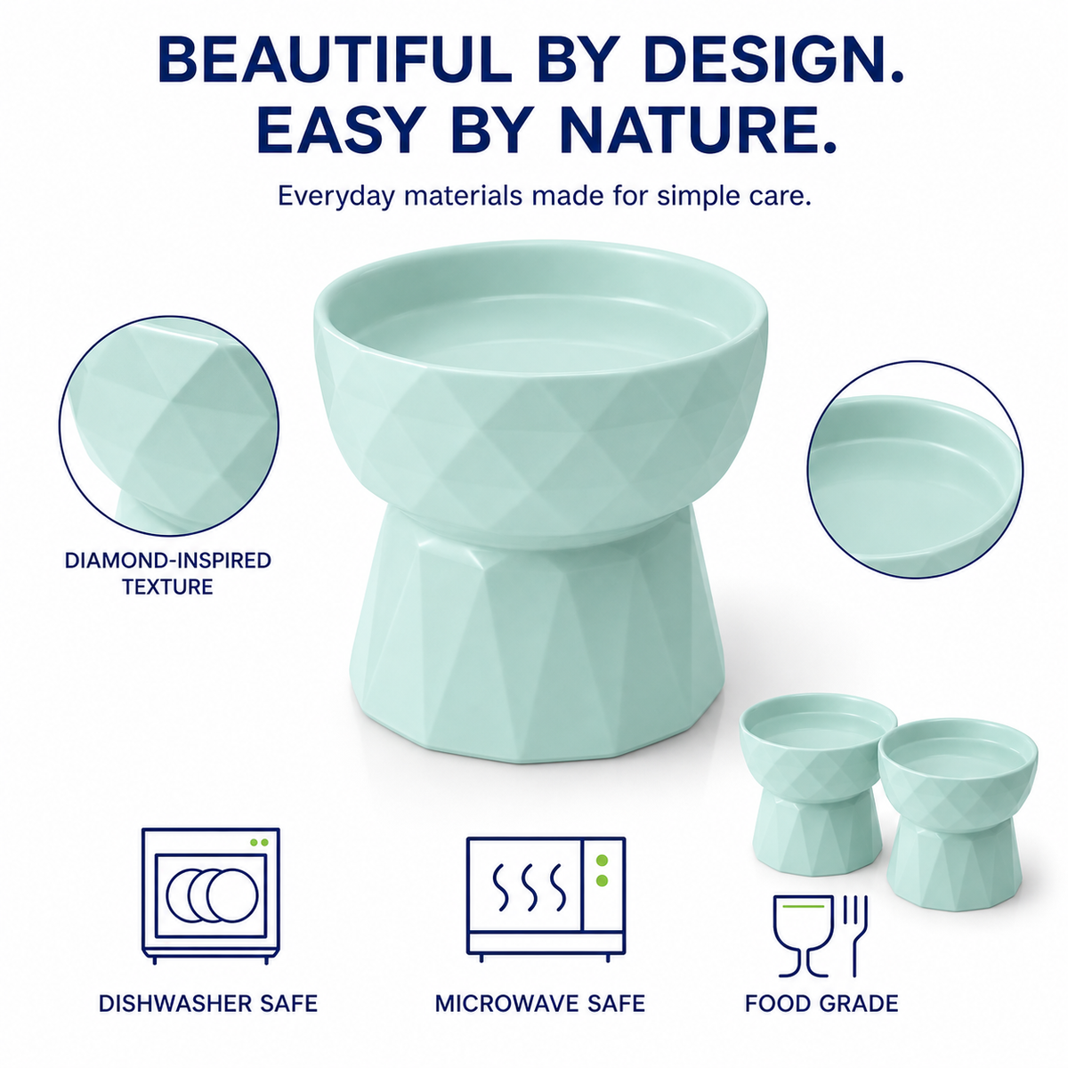 13.5-Oz Elevated Ceramic Food and Water Bowl Set for Cats and Small Dogs, Green