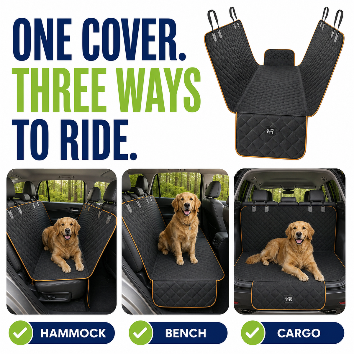 Waterproof Dog Back Seat Cover & Pet Hammock, Durable Nonslip Protector for Cars, SUVs and Trucks