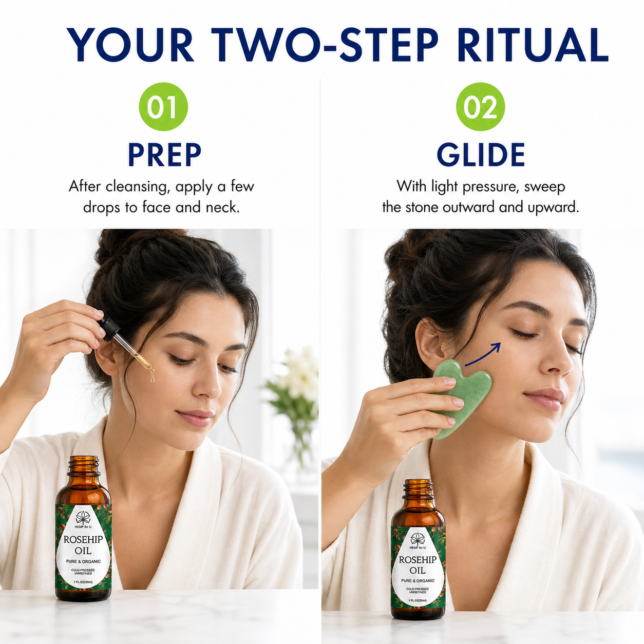 Gua Sha Set with Rosehip Oil Jade Stone Face Massage Tools