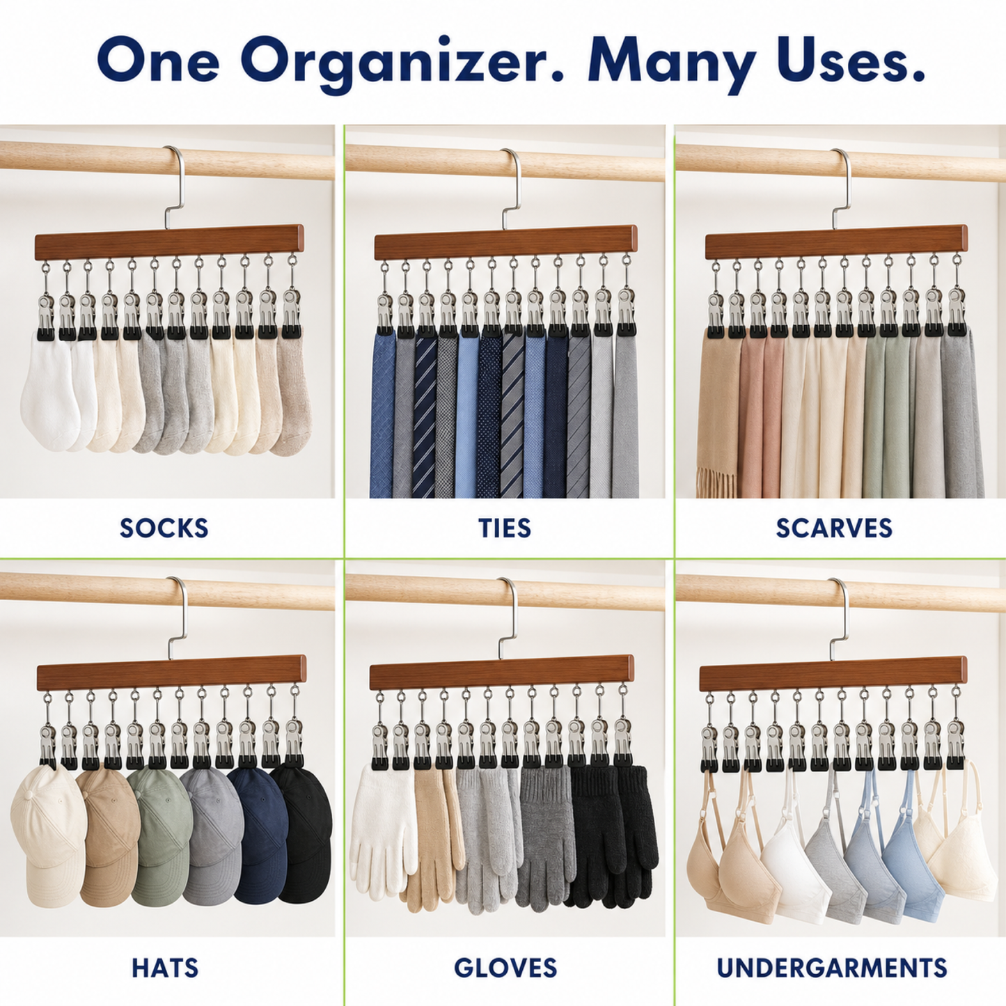 360 Rotating Hanging Closet Organizer with 12 Clips for Socks, Hats & More